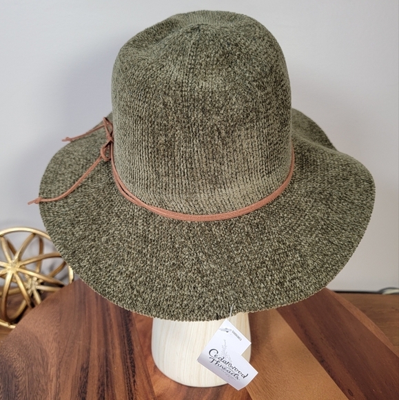 NEW Olive Green Soft Floppy Hat Womens One Size Brien Faux Leather Trim Boho - Picture 6 of 16